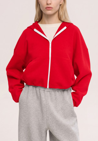 Red fleece-lined shorted hoodie